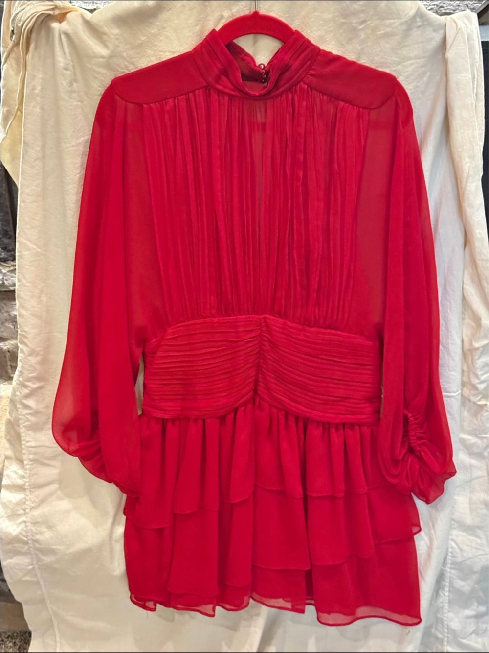 Express Red Tiered Chiffon Women's Dress - Unbranded